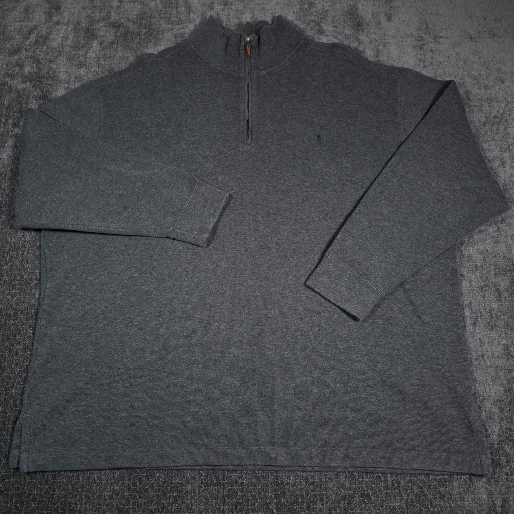 Polo Ralph Lauren 1/4 Quarter Zip Mens 3XB Grey Cotton Sweater Estate Rib Preppy